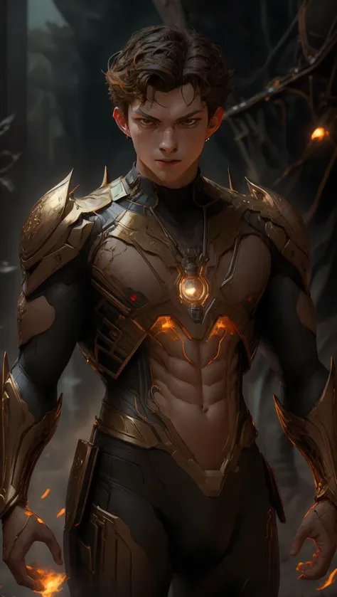 (8k portrait of handsome male cyborg with short hair:1.1), ((muscle abs boy)), intricate, elegant, highly detailed, majestic, di...