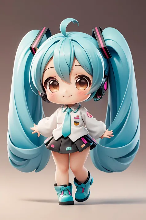 chibi, masterpiece, best quality, original, official art,full body,1girl,  solo, blush, smile, kawaii, hatsune miku,blurred background,<lora:GoodHands-beta2:1>, cartoon rendering,