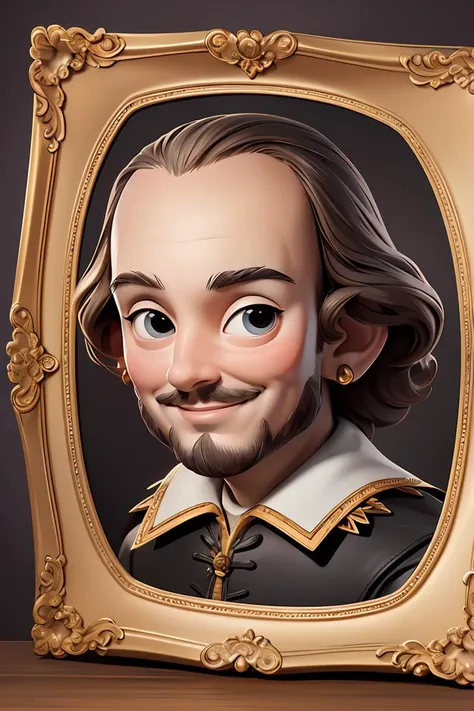 masterpiece, best quality, original, official art, ((glossy eyes)), portrait,in Pixar style,(smile,shakespeare),Exaggerated expression,Caricature, <lora:GoodHands-beta2:1>, cartoon rendering,