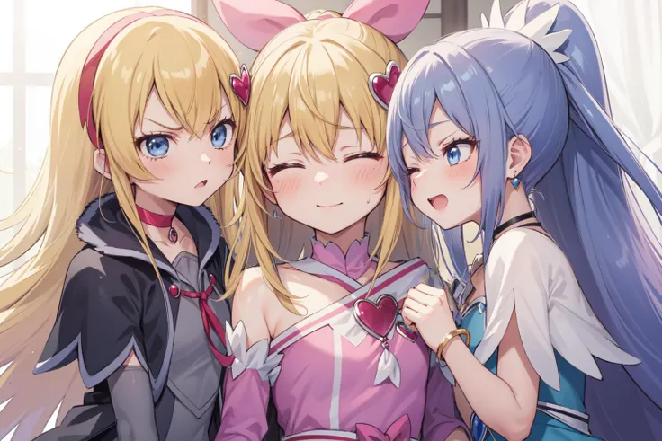 three anime girls with long hair and bunny ears are posing for a picture