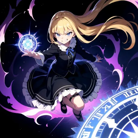 anime girl with long blonde hair holding a crystal ball