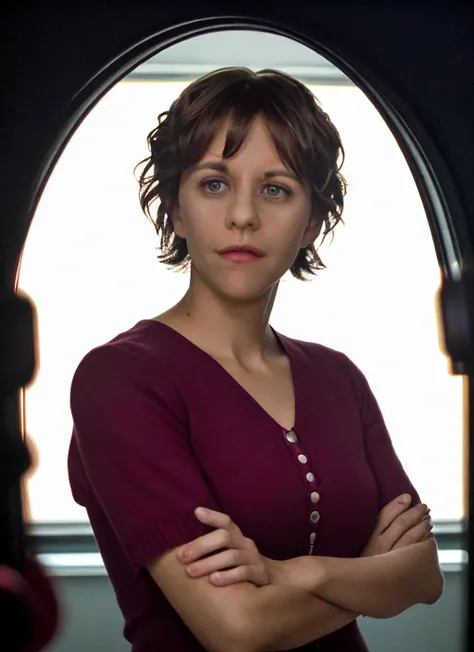 portrait of skswoman, interested , wearing cocktail dress , with dark red Side-swept bangs , background winter epic (photo, studio lighting, hard light, sony a7, 50 mm, matte skin, pores, colors, hyperdetailed, hyperrealistic), <lyco:Meg RyanV2:1.2>