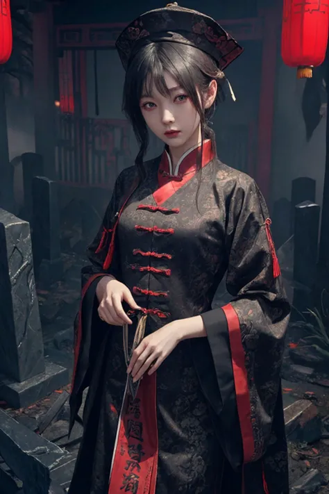 masterpiece,best quality,CNzombie,1 girl,looking at viewer,jiangshi,Chinese architecture,Graveyard,haunted house,masterpiece,best quality,(masterpiece:1,2),best quality,masterpiece,highres,original,extremely detailed wallpaper,perfect lighting,(extremely d...