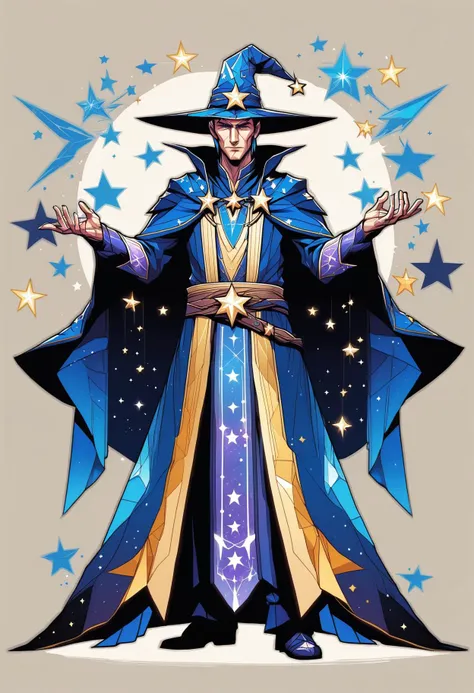 a drawing of a wizard with a hat and cape