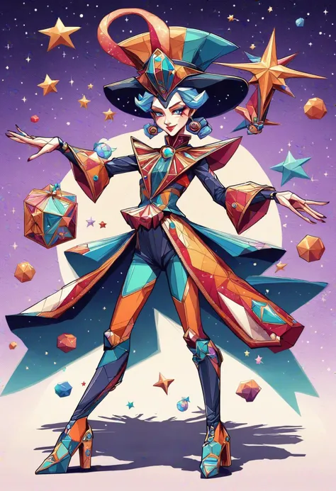 a woman in a colorful outfit holding a star and a wand