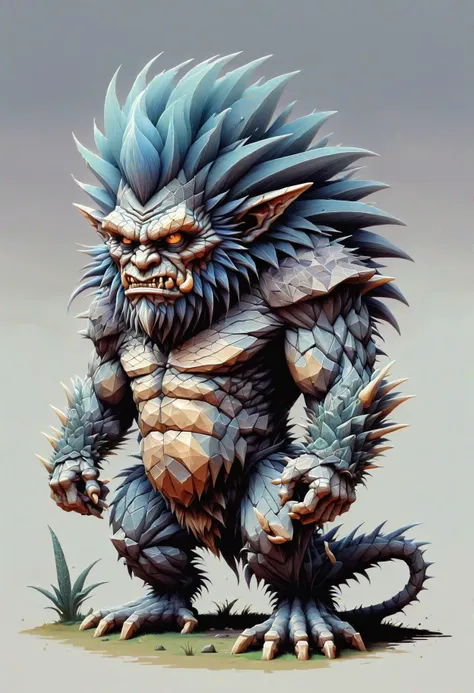 a digital painting of a troll with blue hair and spikes