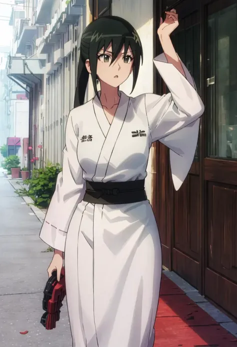 best quality, masterpiece, highres, solo, {mitsuba_mutsumi_seitokaiyakuindomo:0.90}, {white kimono:1.35}, {red hakama:1.35}, {wide sleeves:1.20}