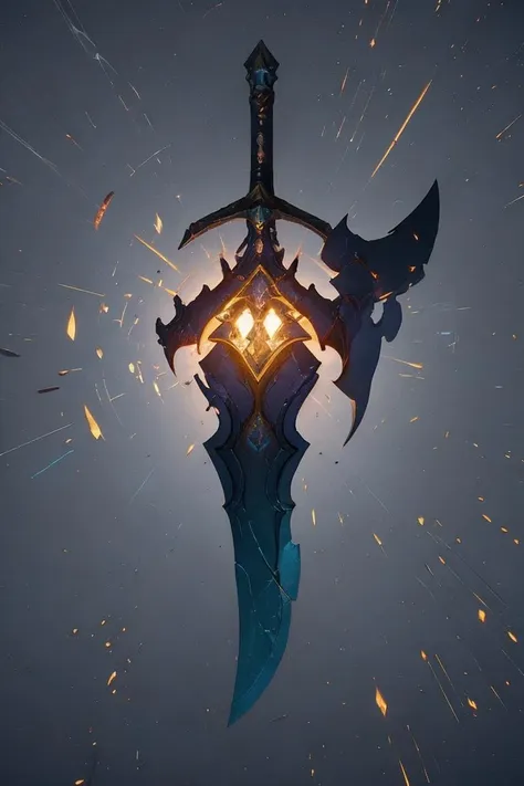 a large sword with a glowing light on it