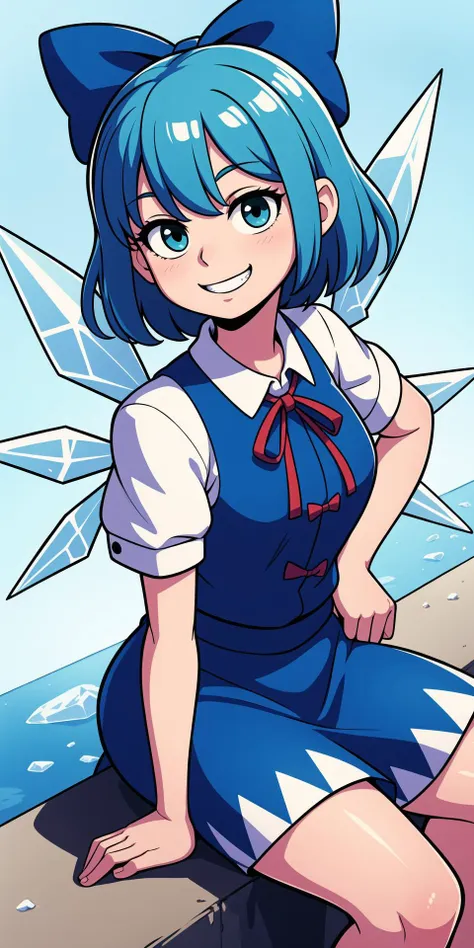 a cartoon image of a girl with blue hair and a cat ears