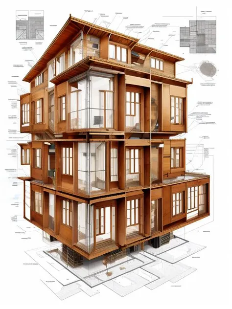 <lora:SteampunkSchematicsv2-000009:0.9>,An assembly drawing SteampunkSchematics of a minimalistic house with windows, construction lines, exploding diagram, dimensions, ultra detailed, Hyperrealistic, sharp focus,