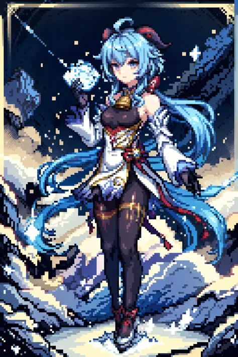 a close up of a pixel art picture of a woman with blue hair