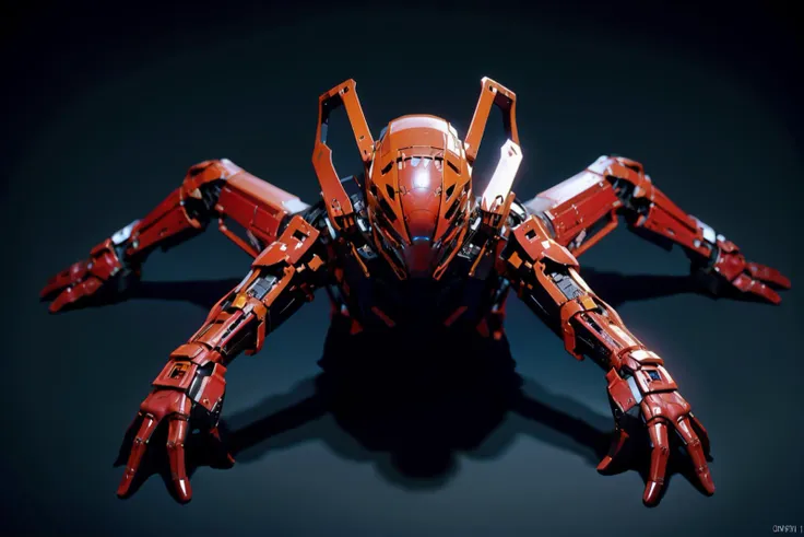 a close up of a red and black spider with a black background