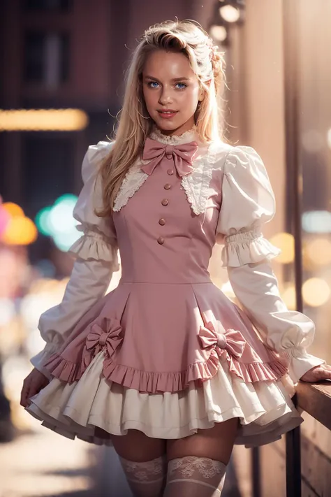 kkw-ph1, glamour photography photo of petite Polish model, 4nn4 with blonde hair and highlights, looking at viewer, wearing cyb dress, pink dress, puffy long sleeves, bow, white thigh-highs, mary janes, posing in a carnival, full body framing
<lora:sd15ann...