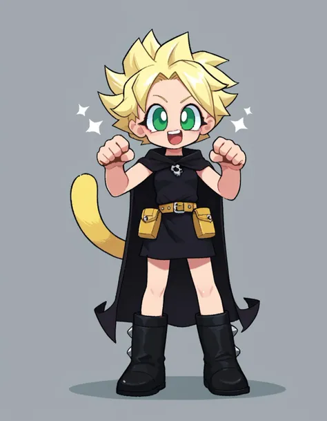 a cartoon drawing of a young boy dressed in a black outfit