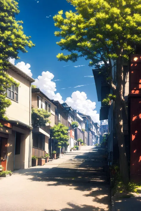 there is a picture of a street with a lot of buildings