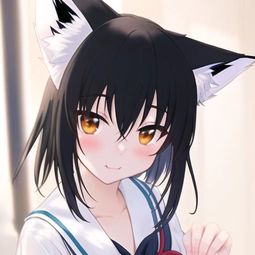 photo of shirakami fubuki, masterpiece, best quality, whiter hair, fox ears, school uniform,