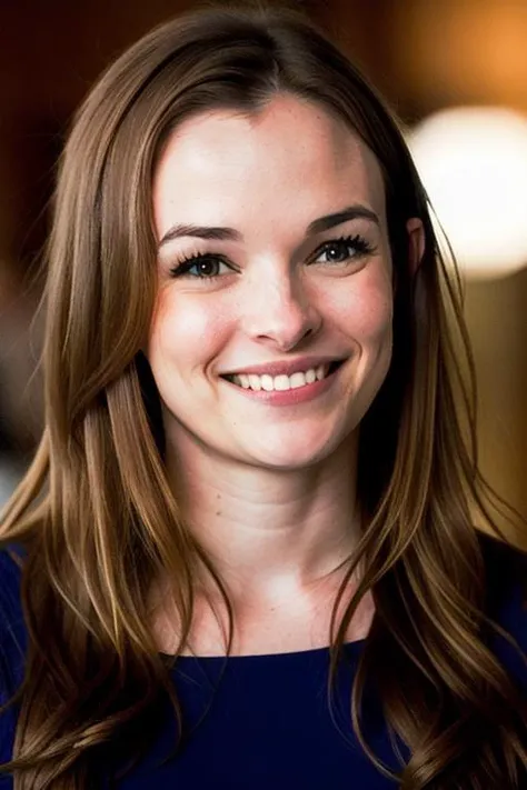 (photo realistic), photo of DaniellePanabaker smiling, sharp focus, detailed eyes, (long brown hair), (matching eyes:1.3),  (dreamy lighting:1.2), depth of field, bokeh, 4K, HDR,  accurate shadows, ((hips))