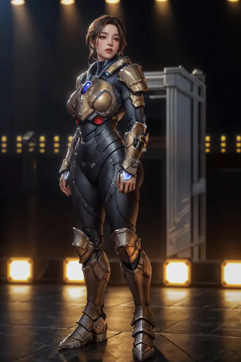 highres,absurdres,masterpiece,best quality,original,extremely detailed CG,extremely detailed wallpaper,perfect lighting,jitome,lips,makeup,standing on the stage,blurry background,1girl,
<lora:ParrleyFLEX:0.7>,parrley_armor,bulky,big bulky futuristic armor,...