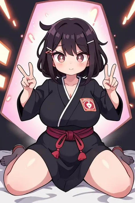 (by Edogawa Ranpo:1.1) , epic Drawing, Cosplay Photograph, Drawing, Warlike 61 year old thicc Illusionist (Woman:1.2) , masterpiece, peace sign pose, [Soothing|Cold] Hair Clip, Pretty Glowing Chestnut Eyes, Sharp and in focus, Japanese mystery fiction, psy...