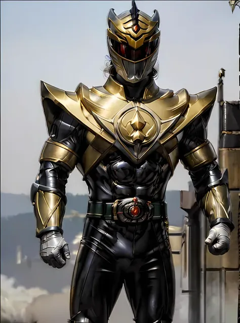 arafed image of a man in a black and gold costume