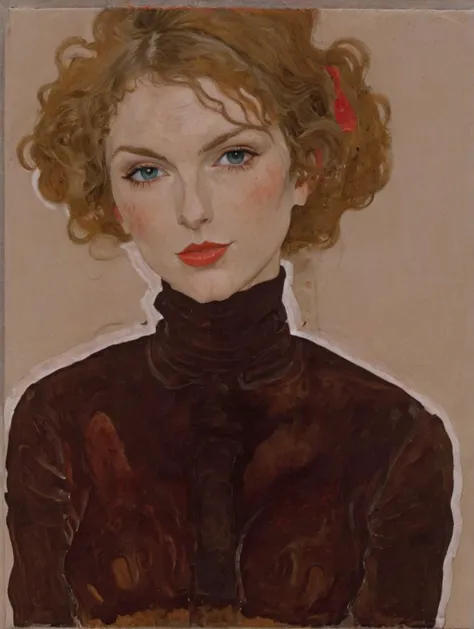 painting of a woman with a red hair and a brown shirt