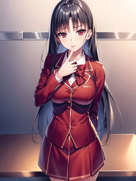 <lora:horikita:0.7>
a woman in red school uniform,black hair, red eyes, classroom
masterpeace, best quality, (extremely detailed...