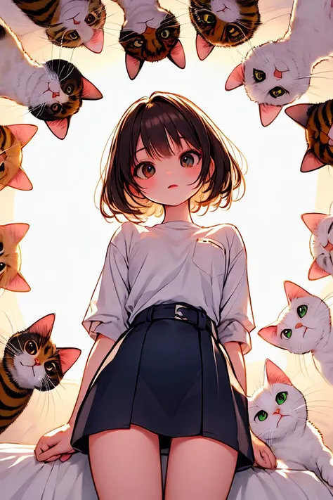 anime girl surrounded by cats in a circle