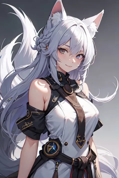 a woman with long white hair and a cat ears