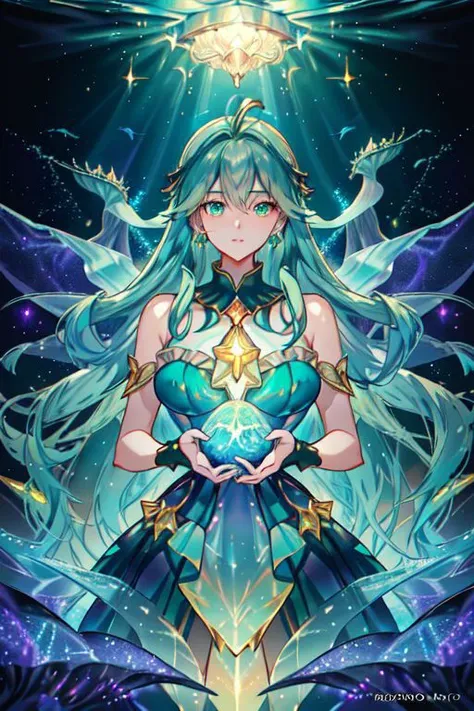 Earth-QualityPos, Best_QualityPos, CelShade,
professional image of a cute young woman, (frilly elegant glossy dark holographic dress, crescent brooch, crescent earrings, crescent accessories),
(long aquatic hair, light blue hair with light green hairtips, ...