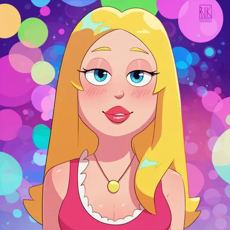 a close up of a cartoon girl with a necklace on