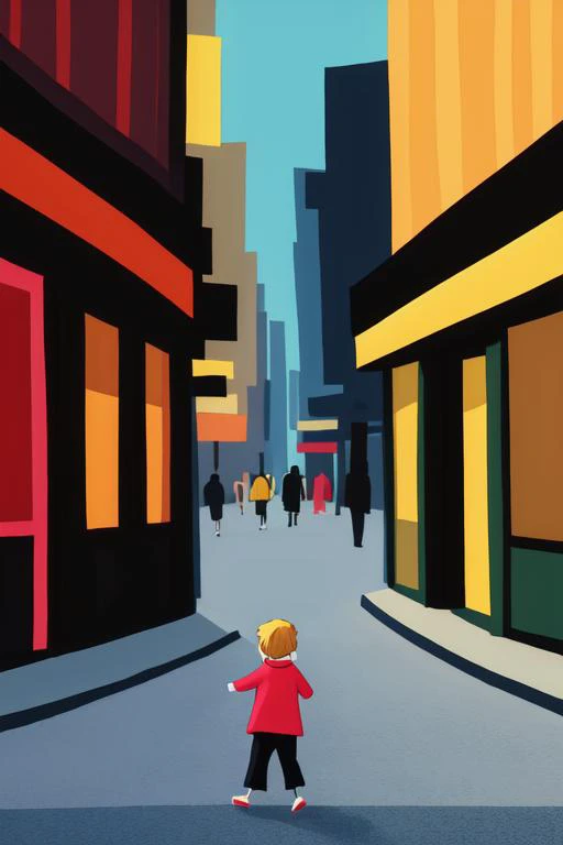 abstract art, child in busy street, <lora:SXFstyle:0.8>,