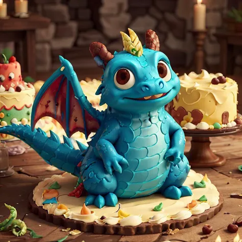 CakeStyle dragon. Marzipan cake shaped like dragon. <lora:CakeStyle:0.55>