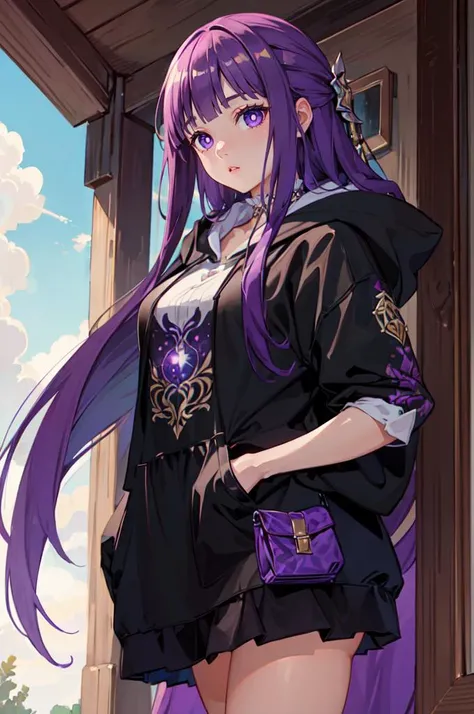 <lora:edgFantasyHoodies:0.8> edgFD, hoodie, fantasy_dress, edgFD_hoodie, cosmic hoodie, wearing edgFD_hoodie, cowboy shot,   <lora:CHAR-Fern:0.8> FernFrieren, very long hair, purple eyes, (purple pupils),, ultra detailed, masterpiece, best quality, aesthet...