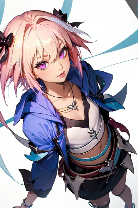 <lora:edgMuglerHoodies:1> hoodie, edgTM_style fashion, edgTM, eccentric clothing, wearing edgTM_style fashion hoodie, from above, dutch angle,   <lora:AstolfoFate:0.8> astcasual, single braid, hair bow, hair ribbon, necklace,, absurdres, ultra detailed, ma...