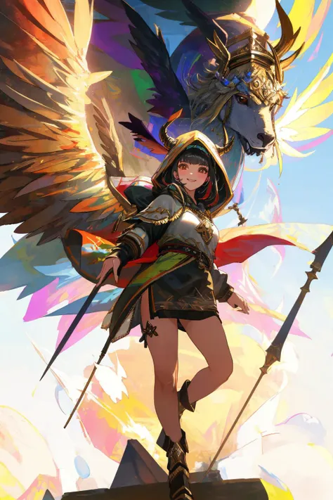 Masterpiece, absurdres, fine detail, HDR,beautiful smile, highly detailed facial features, Dua Lipa,
multicolor fabric, hoodie, a [woman|walkure] posing for a picture , wearing [walkure_armor, viking|hoodie], WINGS, viking,norse setting
 <lora:ValkHoodie:0...