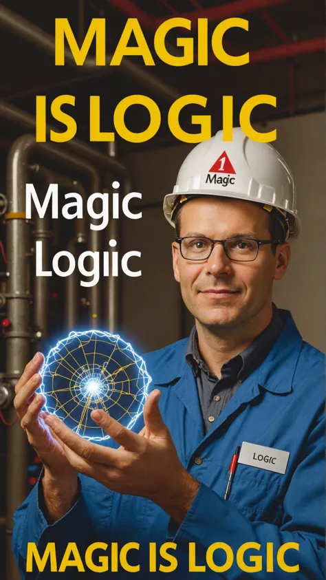 Photo of Engineer with caption that says "magic is logic"