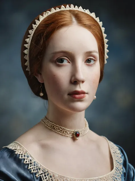 a woman with a tiable and a necklace on her neck