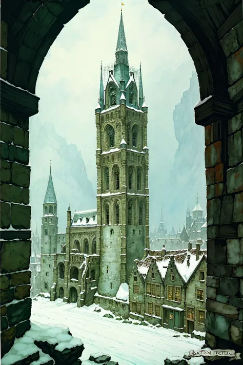 (masterpiece, top quality, best quality, official art, beautiful and aesthetic:1.2), a stone tower, Anton Pieck style <lora:Anton_Pieck_Style:1.0>