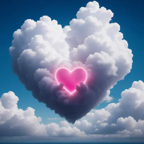 a heart shaped cloud with a pink heart in the middle