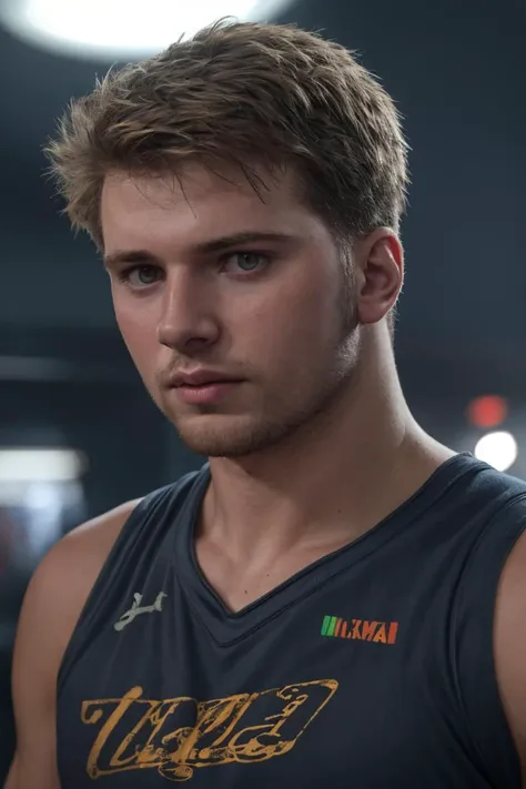 a man in a black shirt standing in a gym