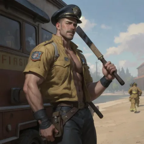 attractive male firefighters of boston, painting by tom of finland, gaston bussiere, craig mullins, j. c. leyendecker, claude monet  t, ashley wood, 3 d render, hyperdetailed, trending on artstation