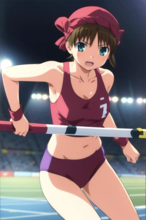 <lora:kaede:0.8>, ãkaede, 1girl,  brown hair, solo, short hair, blue eyes, hat, bandana,
athletic bloomers, darkblue bloomers,ãtrack and field,
masterpiece, high quality, very_high_resolution, large_filesize, full color,