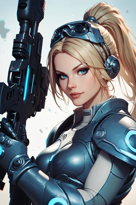 a close up of a woman with a gun in her hand