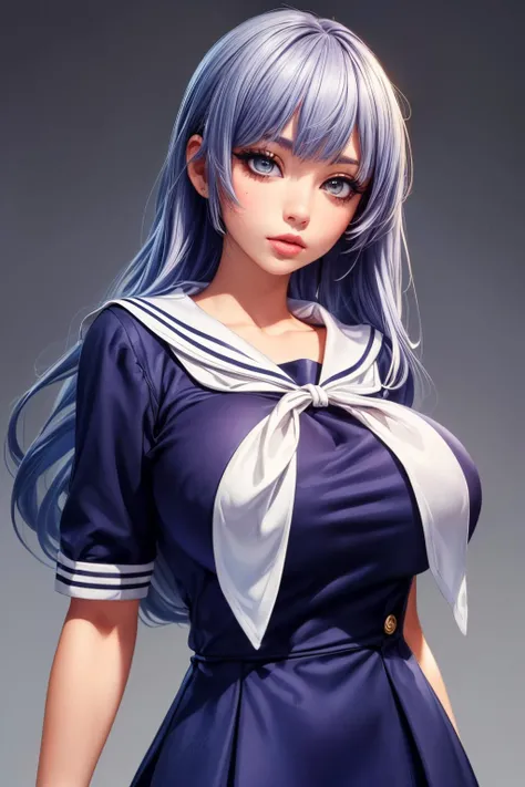 (ultra realistic,32k, masterpiece:1.2),(high detailed skin:1.1), 8k uhd, dslr, high quality,(makeup, mascara:0.9), (thicklips),
 <lora:IzayoiMiku:0.7>IzayoiMiku, long hair, IzayoiSchool, school uniform, sailor dress, blue dress, , <lora:add_detail:1>, huge...