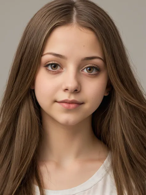 a close up of a young girl with long brown hair