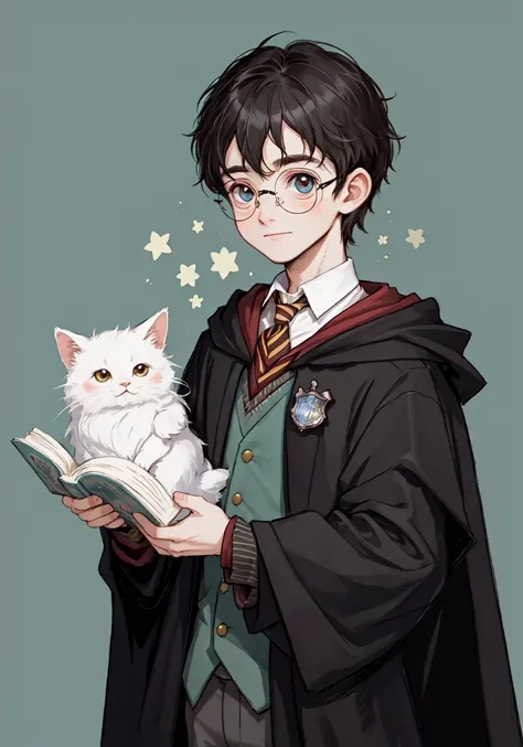 harry potter with a white cat