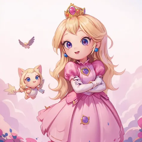 (masterpiece, best quality:1.2),
1girl  Princess_Peach, white gloves , (wearing pink gown), blonde hair,,   full body, simple background, white background, <lora:justduet_sd15_01_done:0.65>  
 <lora:Addams:0.65>