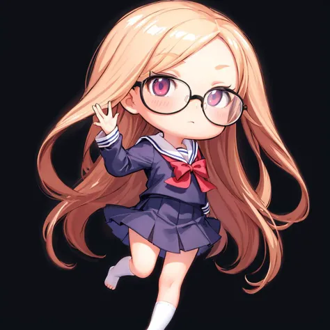 (masterpiece, best quality:1.2),
 1girl, sailor collar, darkblue school uniform, round glasses,   full body, simple background, white background, <lora:justduet:0.9>