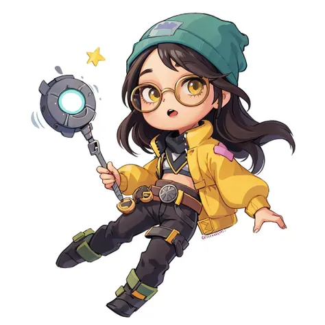 (masterpiece, best quality:1.2),
1girl,killjoy, green beanie, round glasses, yellow jacket, grey shirt, belt, black pants, , full body, simple background, white background, <lora:justduet_anyv5_r50_768_a128-d16_adamW-000006:0.6>,  <lora:killjoy-nvwls-v1:0....