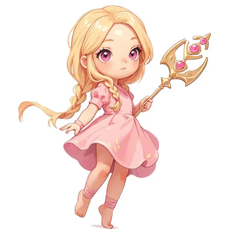 (masterpiece, best quality:1.2),
1girl, princess, pink dress, staff , blonde hair, braided ,full body, simple background, white background,  <lora:justduet_anyv5_r50_768_a128-d16_adamW-000006:0.5>